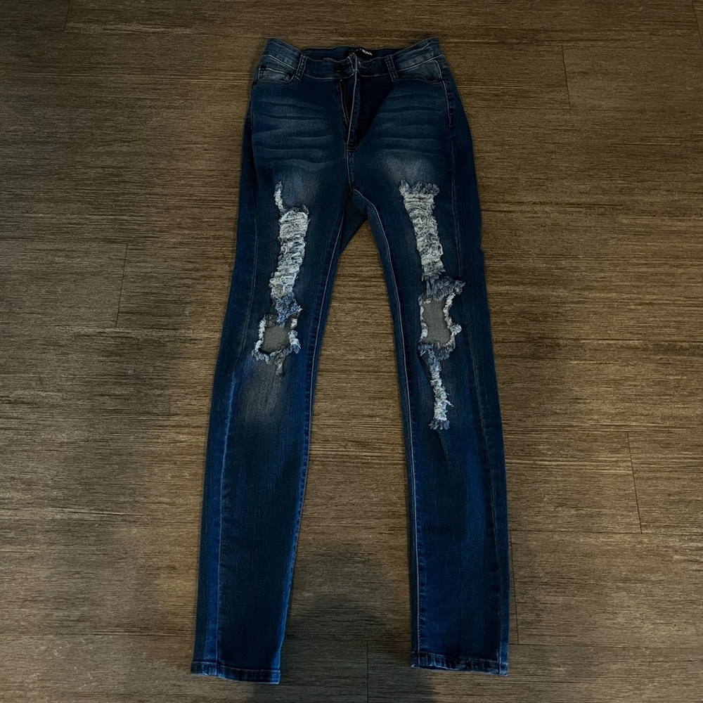 FashionNova Dark Ripped Blue Jeans